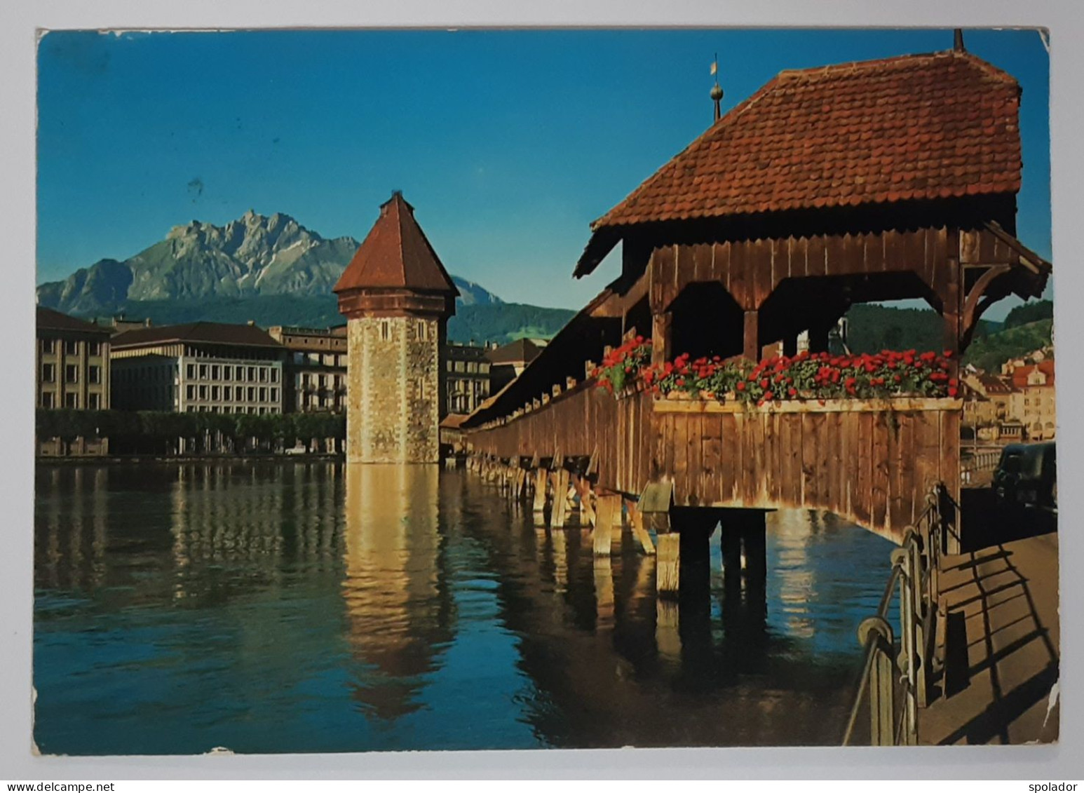 Nostalgie-Vintage Postcard-Switzerland-Lucerne-Chapel Bridge-Water Tower And Mount Pilatus-used With Stamp 1978 - Lucerne