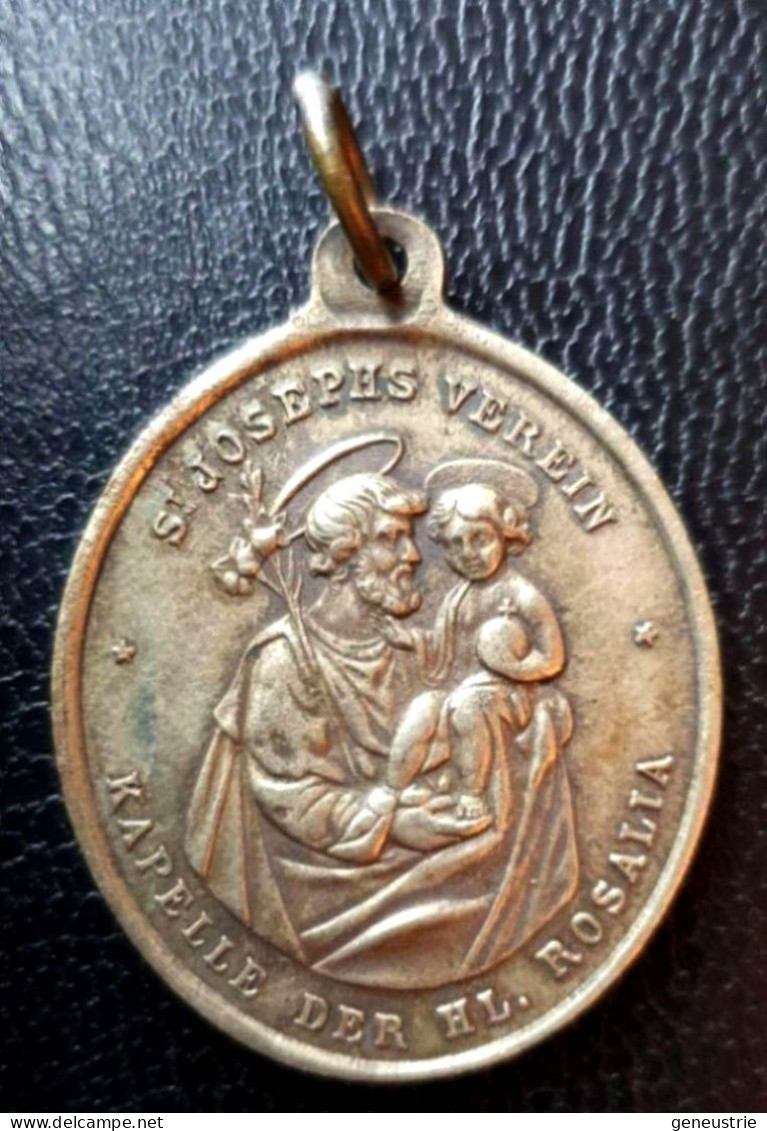 Pendentif Médaille Religieuse Bronze Argenté Allemagne Fin XIXe "St Joseph - Chapelle De Ste Rosalie / Sainte Famille" - Religion & Esotérisme