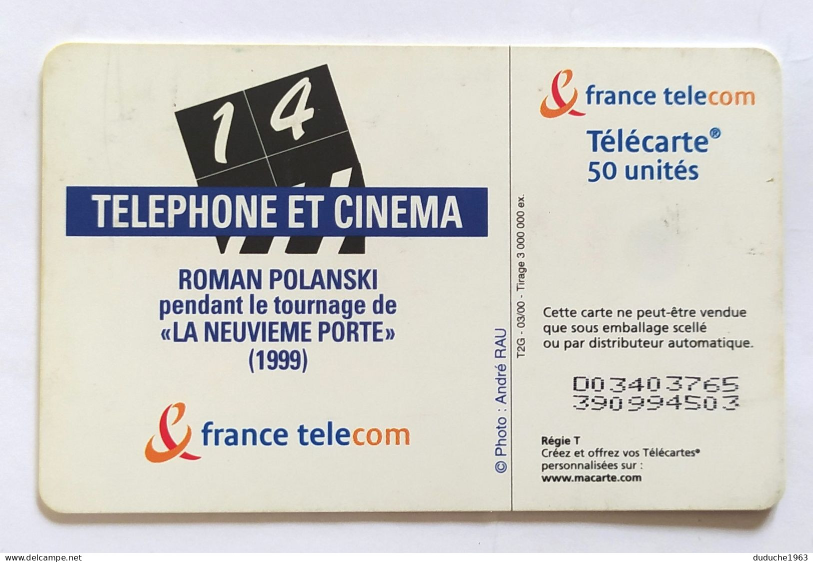 Télécarte France - Téléphone Et Cinéma - Roman Polanski - Ohne Zuordnung