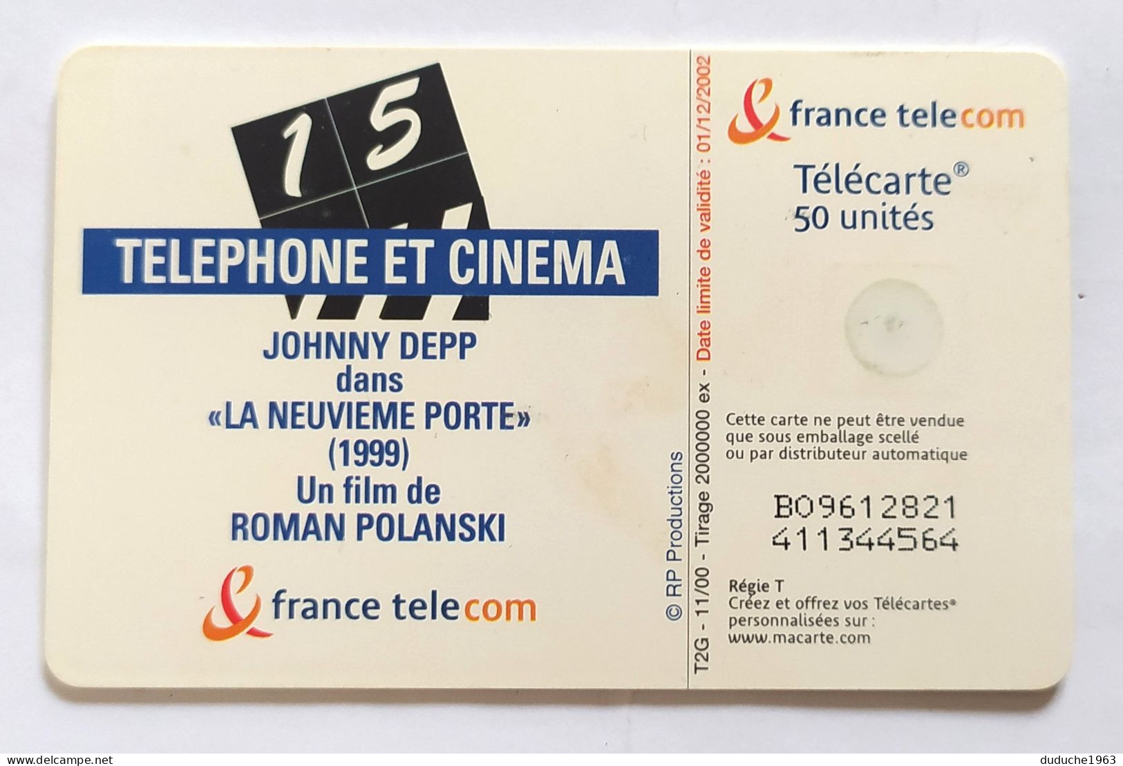 Télécarte France - Téléphone Et Cinéma - Johnny Deep - Non Classés