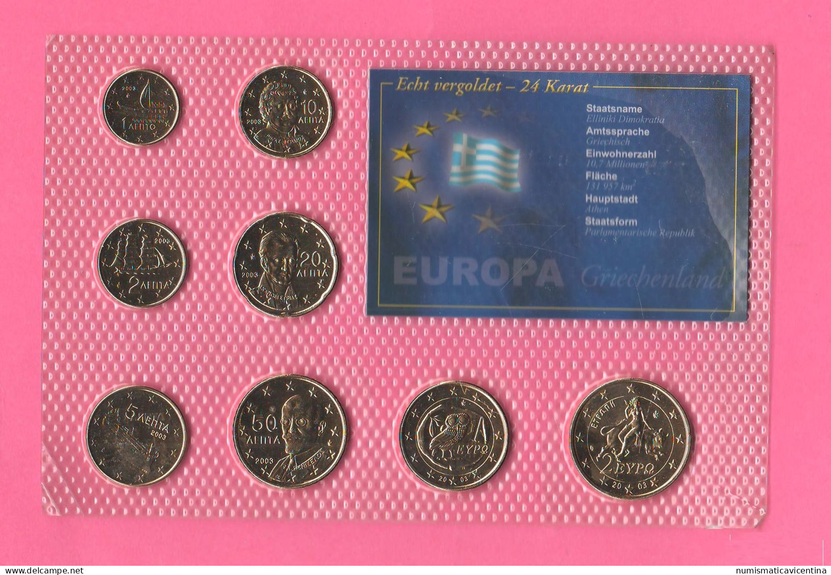 Greece Coins Set 1 2 5 10 20 50 Cents + 1 2 € Euro Gold Plated Grecia 2003 Plaqué Or Vergoldet Finland Placcate Oro 24 K - Finland