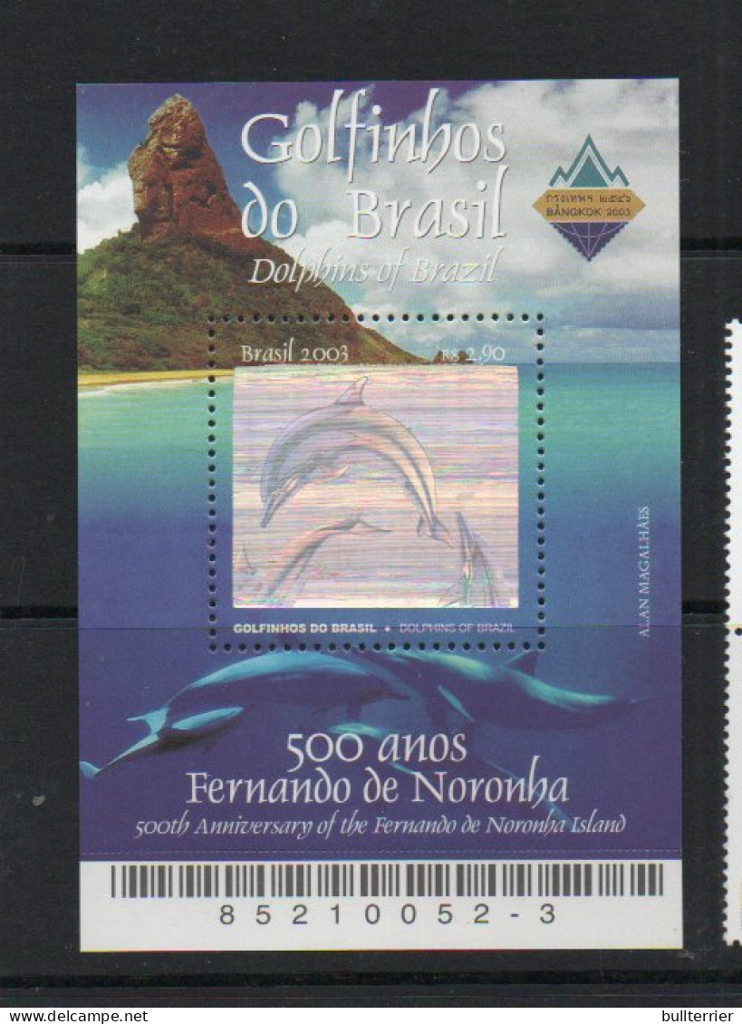 HOLOGRAMS - BRAZIL - 2003 - DOLPHINS SOUVENIR SHEET MINT NEVER HINGED - Unused Stamps