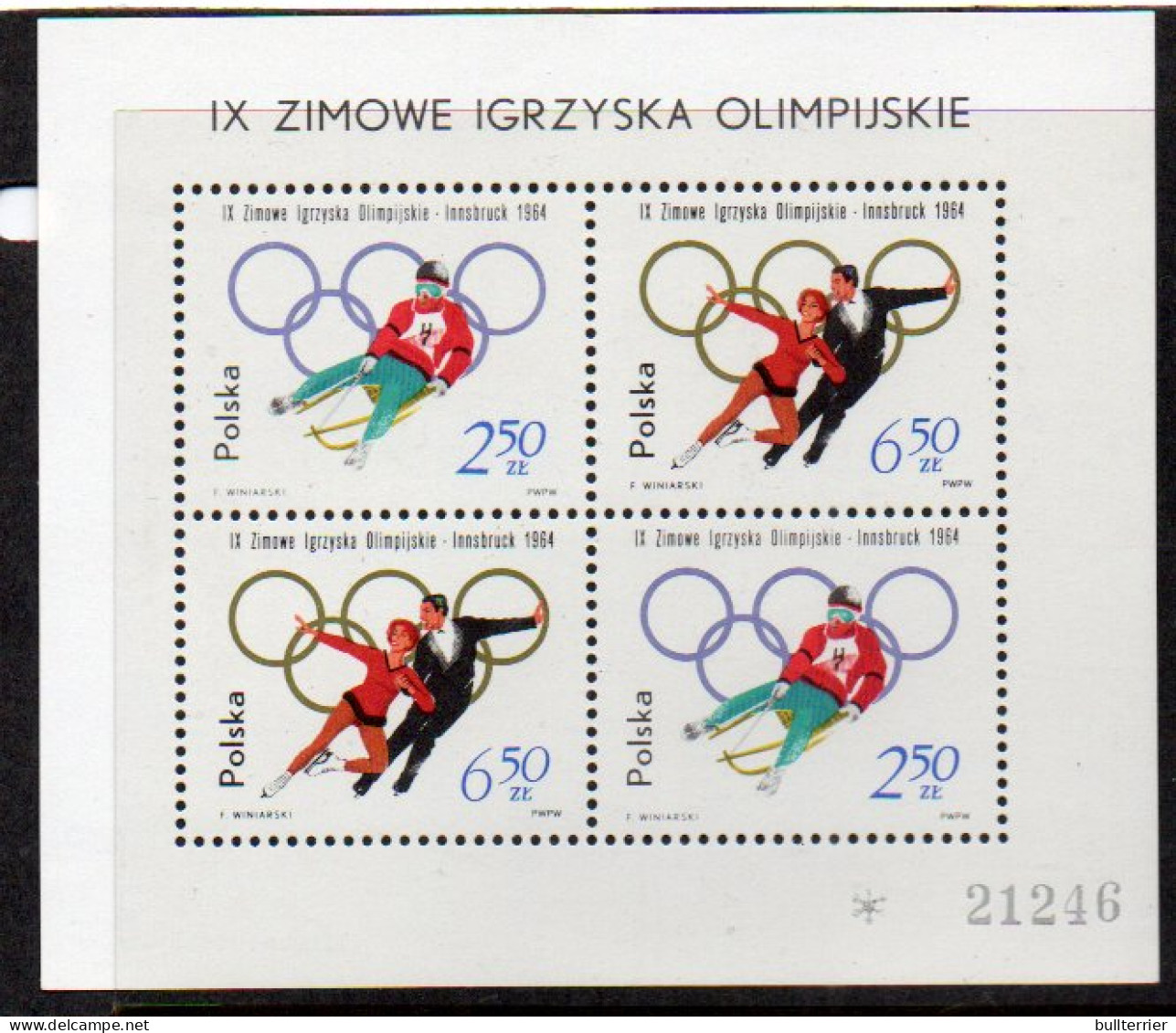 POLAND - 1964 INNSBRUCK OLYMPICS SOUVENIR SHEET  MINT NEVER HINGED,SG £46 - Blocks & Kleinbögen