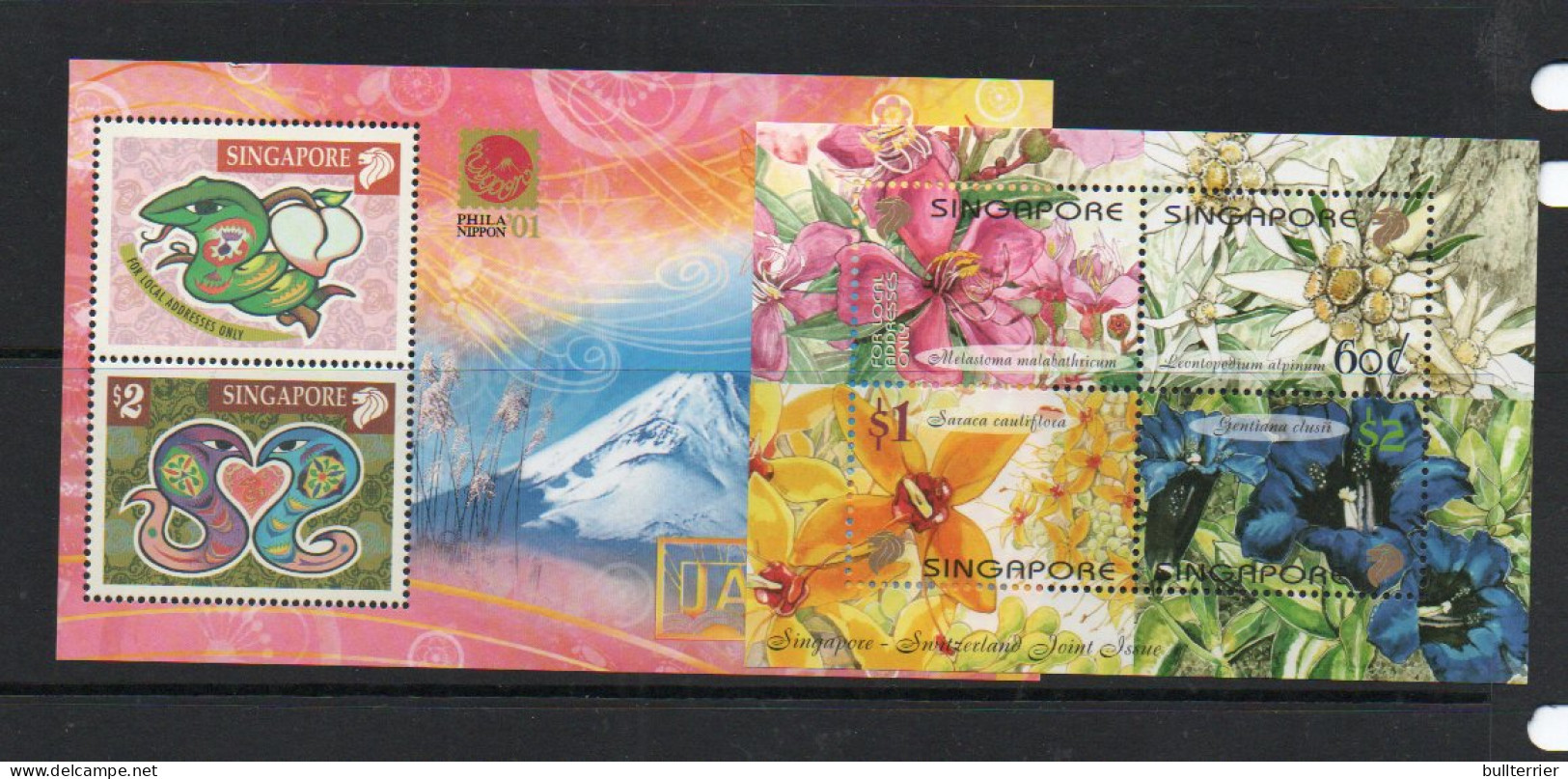 SINGAPORE - 2001 PHILANIPPON AND JOINT ISSUE SWITZERLAND S/SHEETS  MINT NEVER HINGED - Singapour (1959-...)