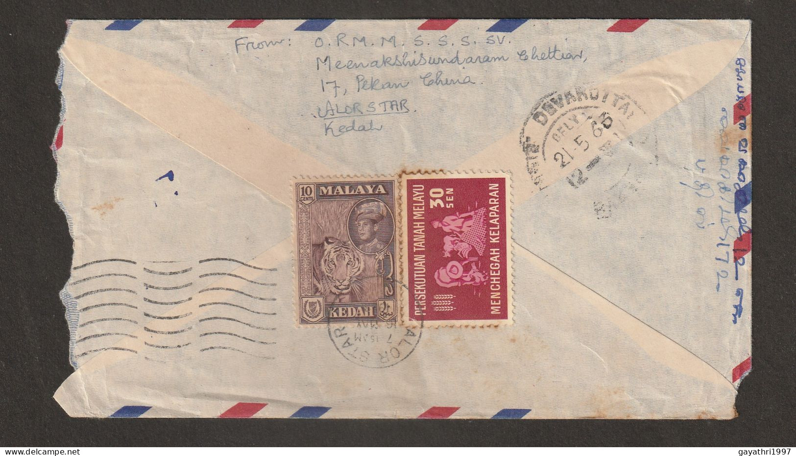 Malaya 1966 Malaya Stamp Combined Used From Malaya To India Cover (L3) - Malasia (1964-...)