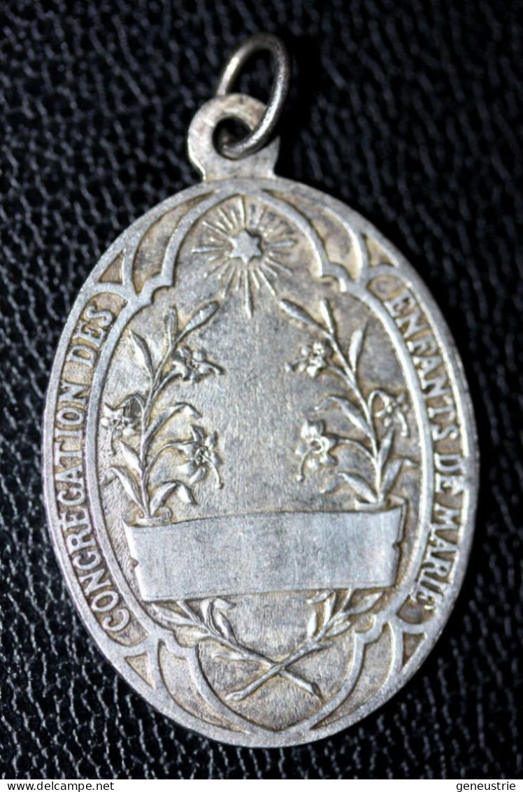 Pendentif Médaille Religieuse Argenté Début XXe "Congrégation Des Enfants De Marie" Religious Medal - Religion & Esotericism