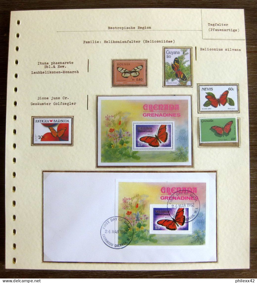 54271 Grenadines Grenada Fdc Nevis Guyana Antigua Bolivia Papillons Schmetterlinge Butterfly Butterflies Neufs ** MNH - Papillons