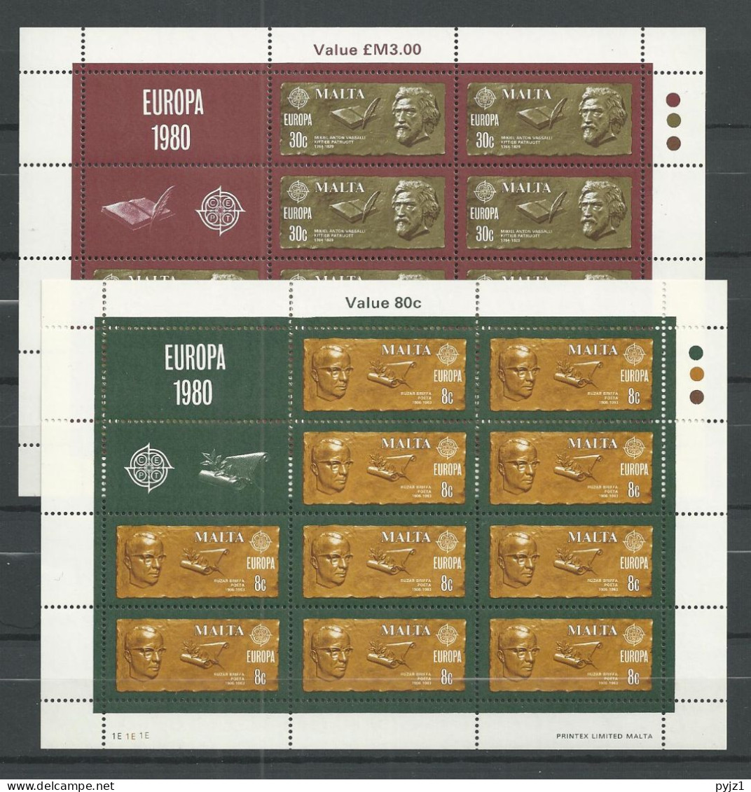 1980 MNH Malta Europa Sheets, Postfris - Malte