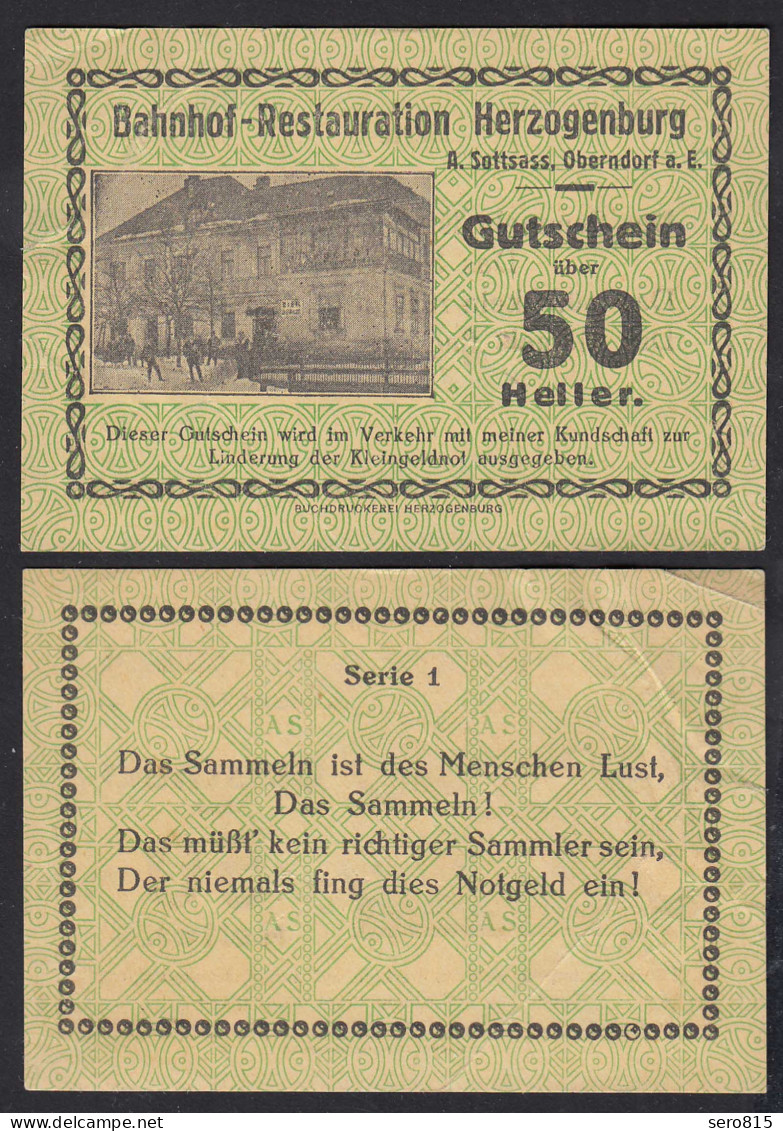 Notgeld Bahnhof Restauration Herzogenburg 50 Heller Sottsass Oberndorf 1.Serie - Autriche