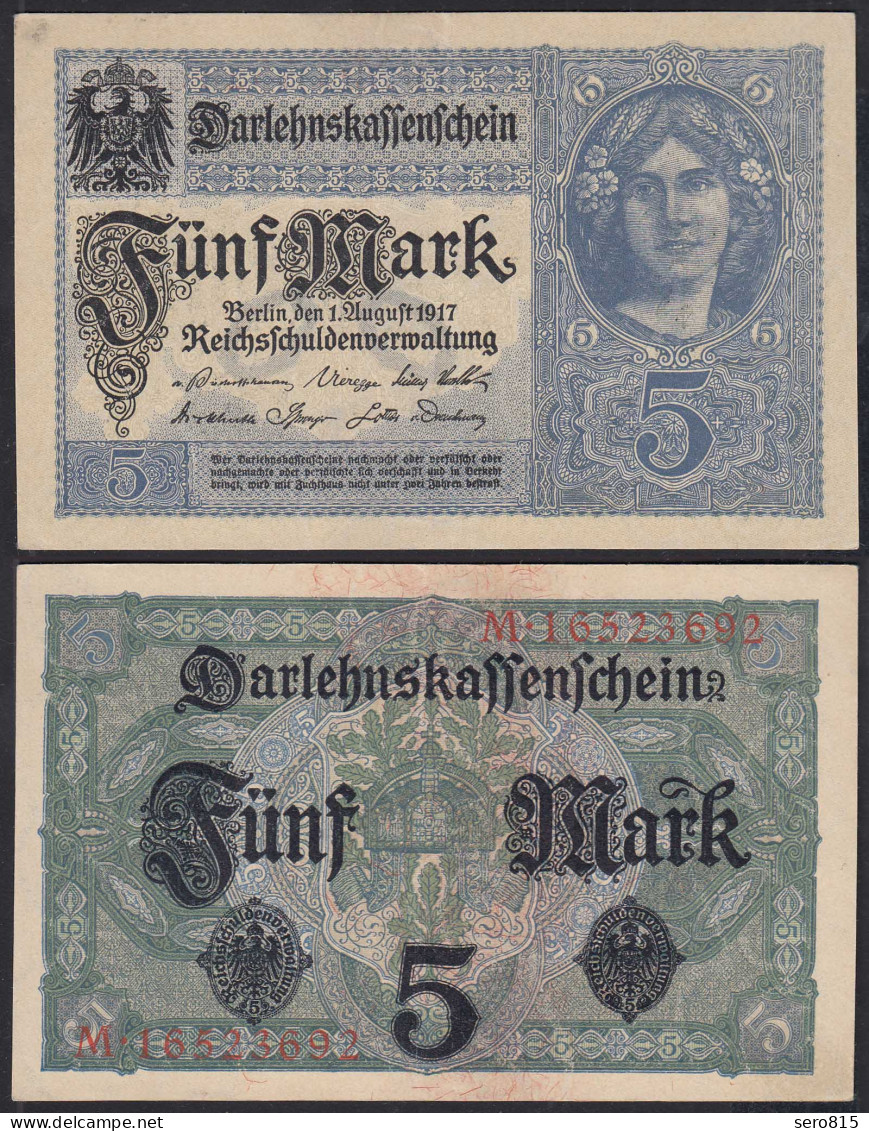 Reichskassenschein-Darlehnskassenschein 5 Mark 1917 Ros 54b VF (3)   (30299 - Andere & Zonder Classificatie