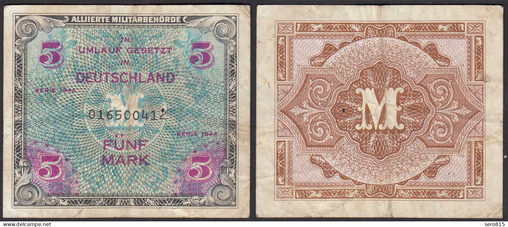 Alliierte Besatzung 5 Mark 1944 Ro 202a Pick 193 VF (3)    (30980 - Andere & Zonder Classificatie