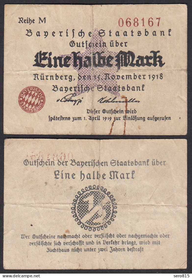 Bayern - Bayrische Staatsbank 1/2 Mark Nürnberg 1918  (31067 - Otros & Sin Clasificación