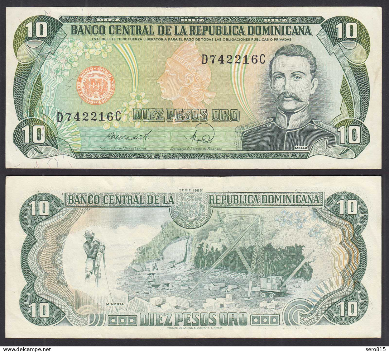  Dominikanische Republik - Dominican Republic 10 Peso 1988 Pick 119c VF+ (3+) - Autres - Amérique