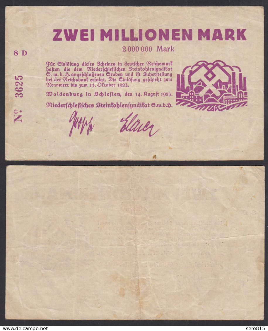 Waldenburg 2-Millionen Mark 1923 Schlesien Steinkohle-Syndikat    (31071 - Autres & Non Classés