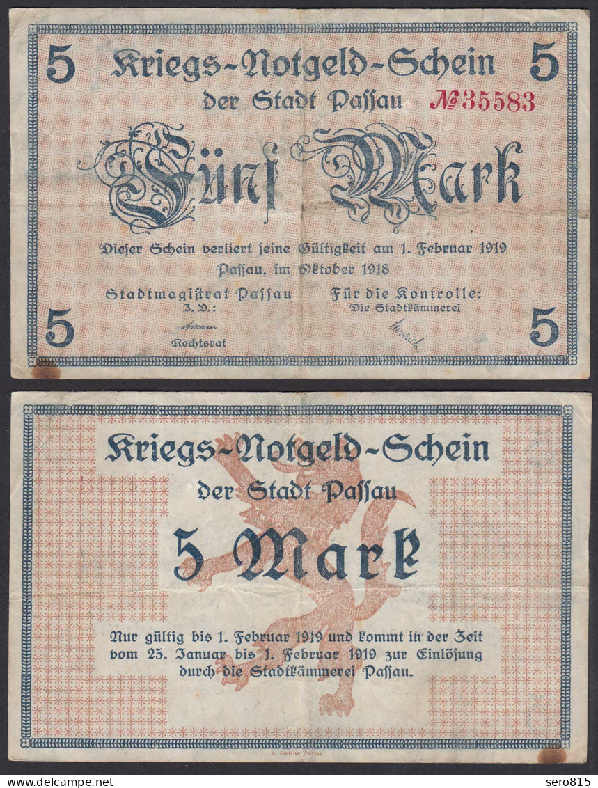 Passau-Stadt 5 Mark 1918 Kriegs-Notgeld-Schein    (31074 - Otros & Sin Clasificación