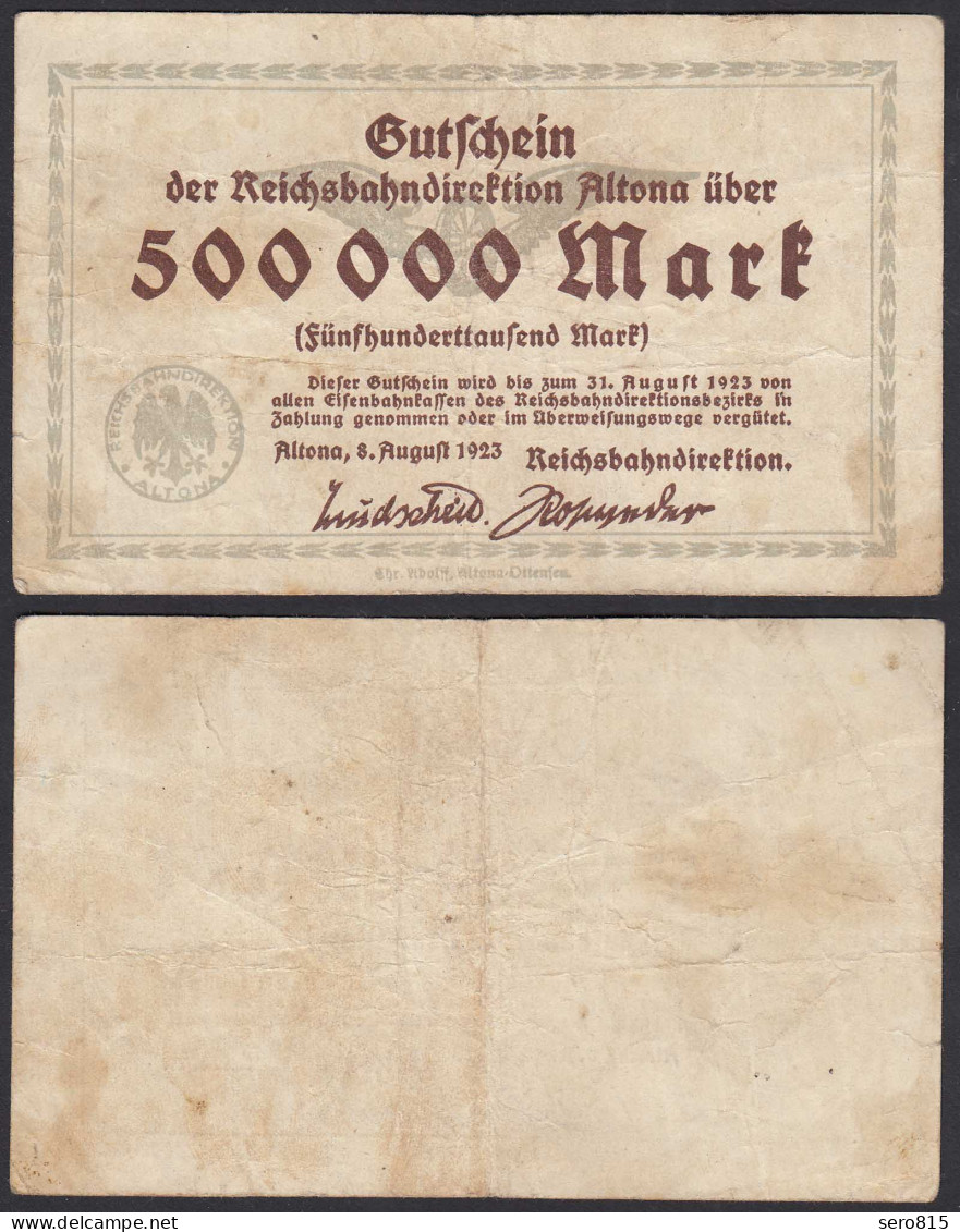 Reichsbahn-Direktion Altona 500-tausend Mark 1923   (31077 - Autres & Non Classés