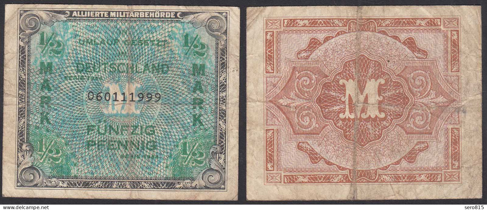 ALLIIERTE MILITÄRBEHÖRDE 1/2 Mark 1944 Ro 200a F (4)  Endnummern 999   (31679 - Otros & Sin Clasificación