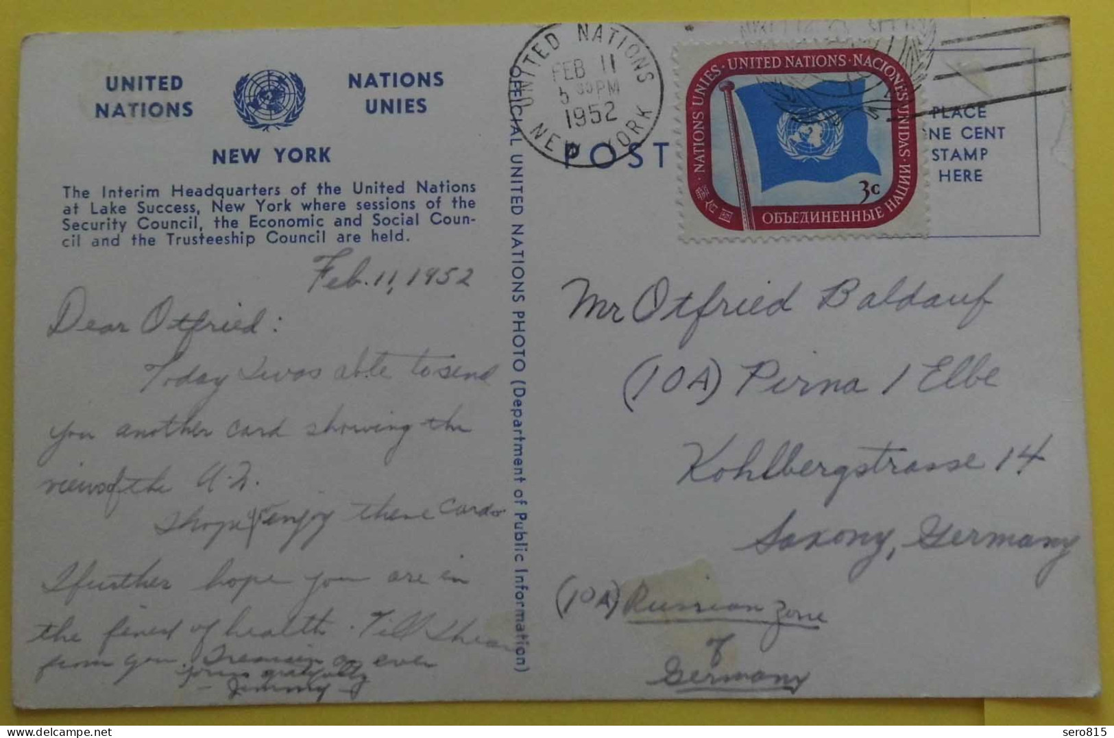 UNO UNITED NATIONES AK Interim Headquarter New York 1952  (85005 - VN