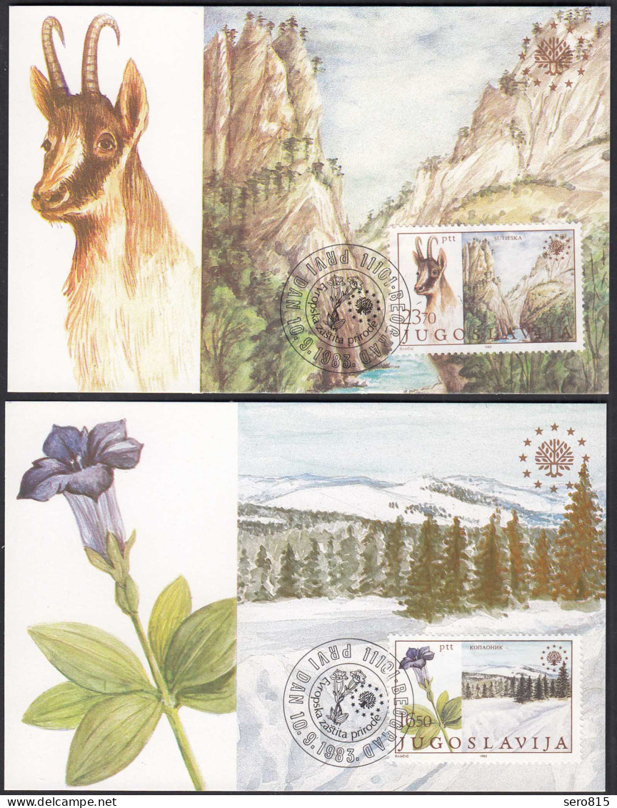 Yugoslavia 1983 Maximum Cards Naturschutz Nature Conservation Mi.2000-01  (27148 - Sonstige & Ohne Zuordnung