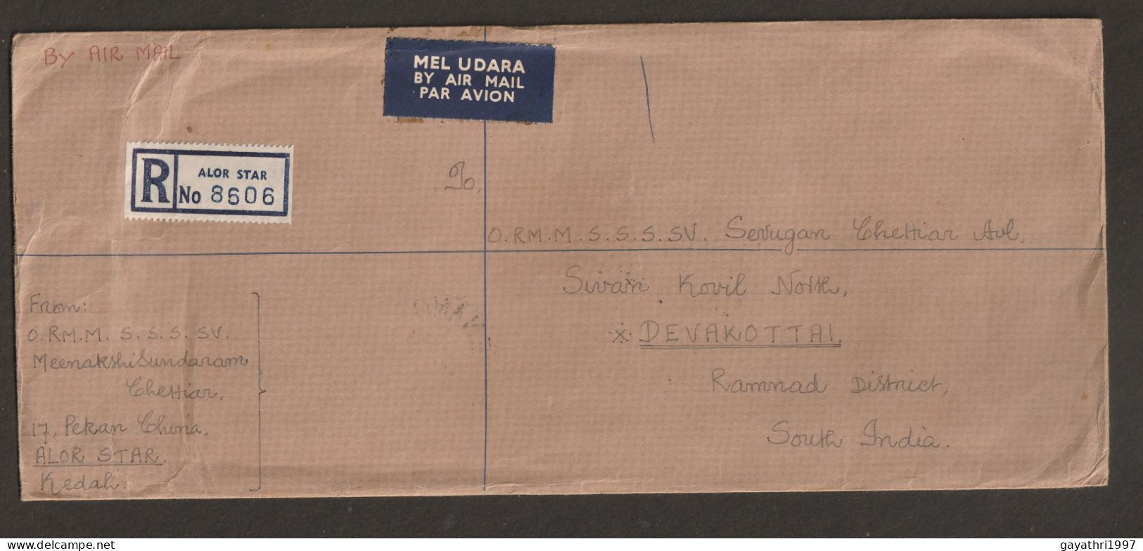 Malaya 1963 Malaya Stamp And Kedah Stamp Combined Used From Malaya To India Long Cover High Value Stamp(L6) - Kedah