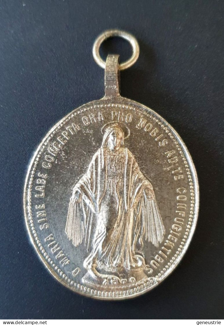 Médaillon Pendentif Médaille Religieuse XIXe Bronze Argenté "N.-D. De La Médaille Miraculeuse - St François D'Assise" - Godsdienst & Esoterisme