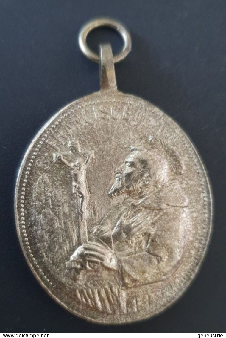 Médaillon Pendentif Médaille Religieuse XIXe Bronze Argenté "N.-D. De La Médaille Miraculeuse - St François D'Assise" - Godsdienst & Esoterisme