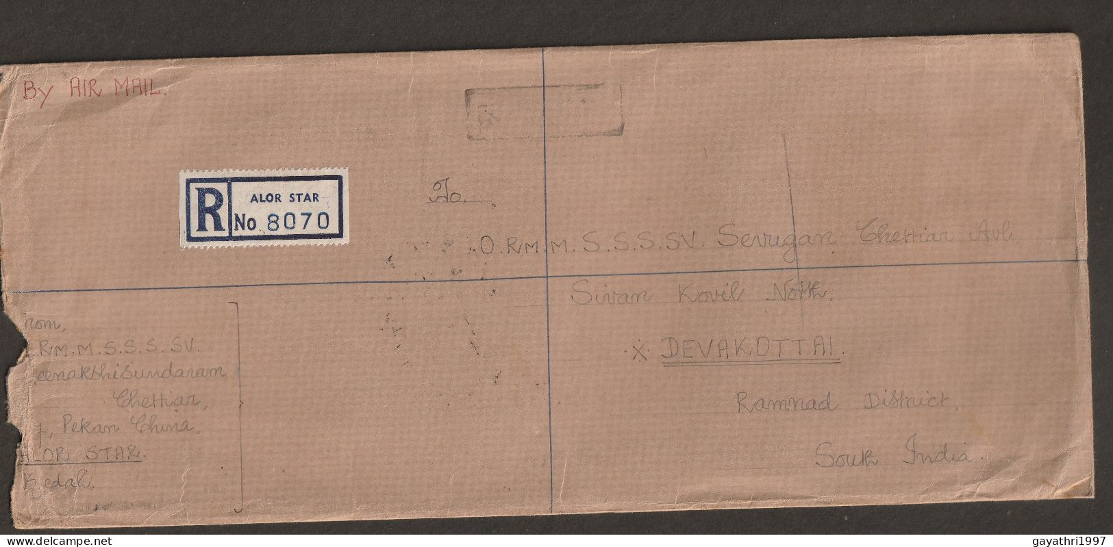 Malaya 1963 Malaya Stamp And Kedah Stamp Combined Used From Malaya To India Long Cover High Value Stamp(L7) - Kedah