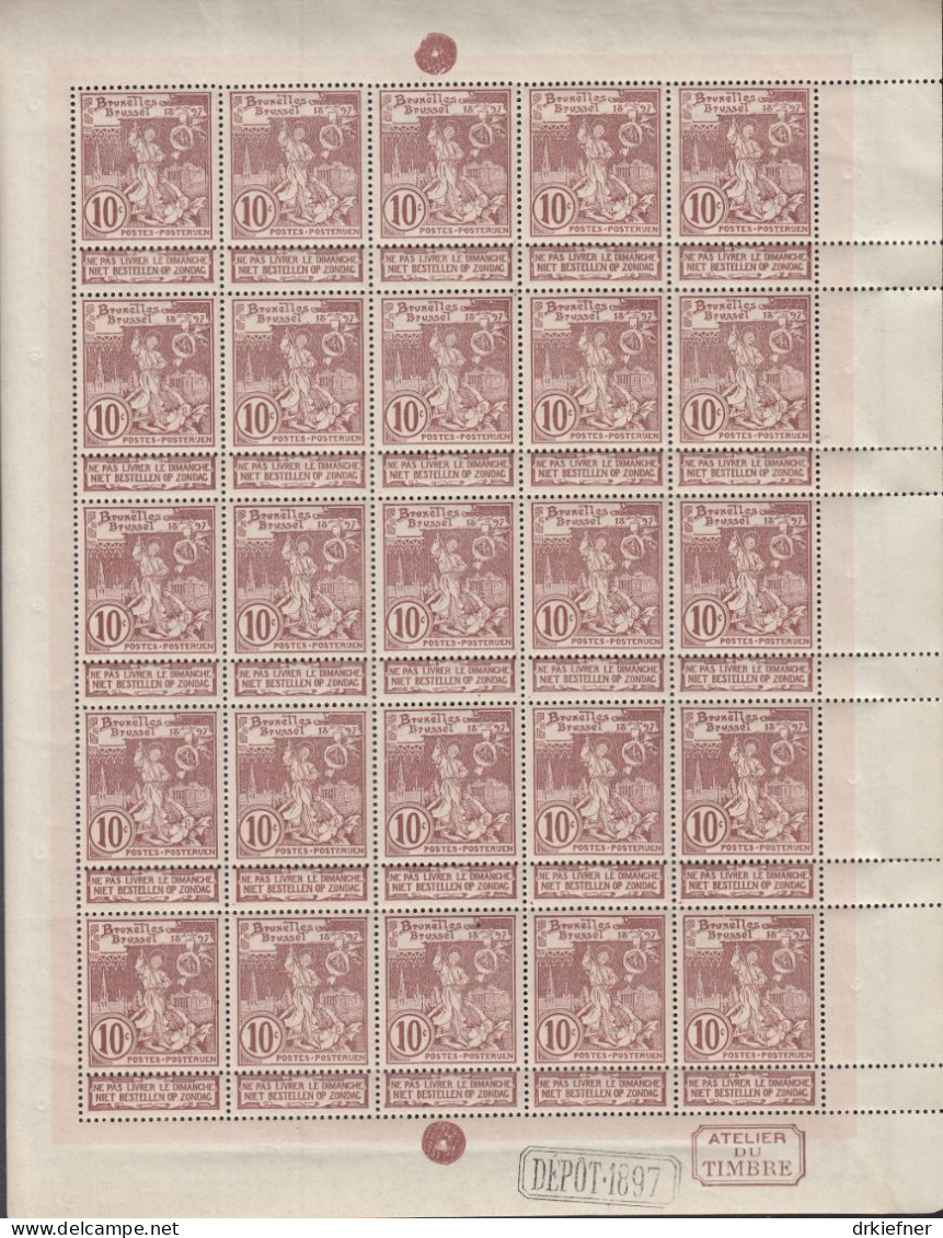 BELGIEN  64 + 66, Bogen (5x5), Postfrisch **, Internationale Ausstellung, Brüssel, 1896 - 1894-1896 Esposizioni