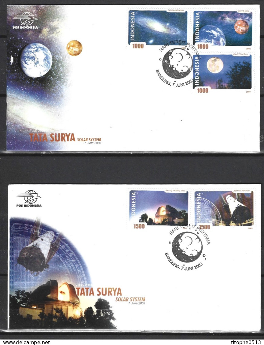 INDONESIE. N°2005-9 De 2003 Sur 2 Enveloppes 1er Jour. Système Solaire. - Astronomy