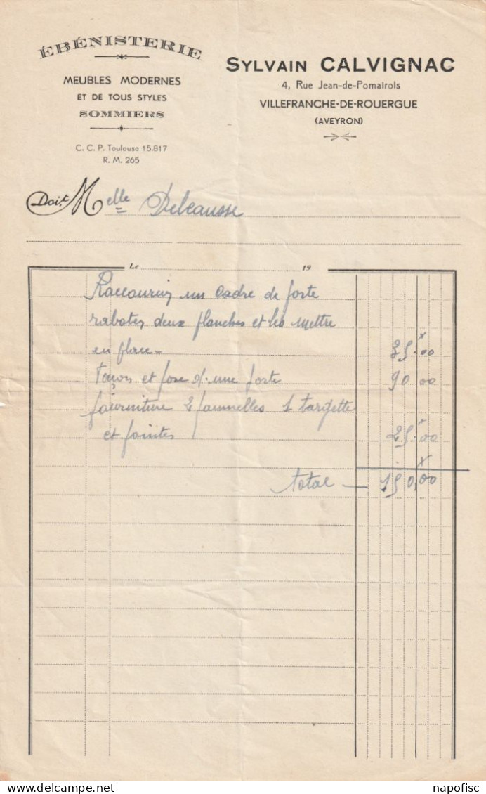 12-S.Calvignac..Ebénisterie, Meubles Modernes, Sommiers...Villefranche-de-Rouergue...(Aveyron)...19.. - Old Professions