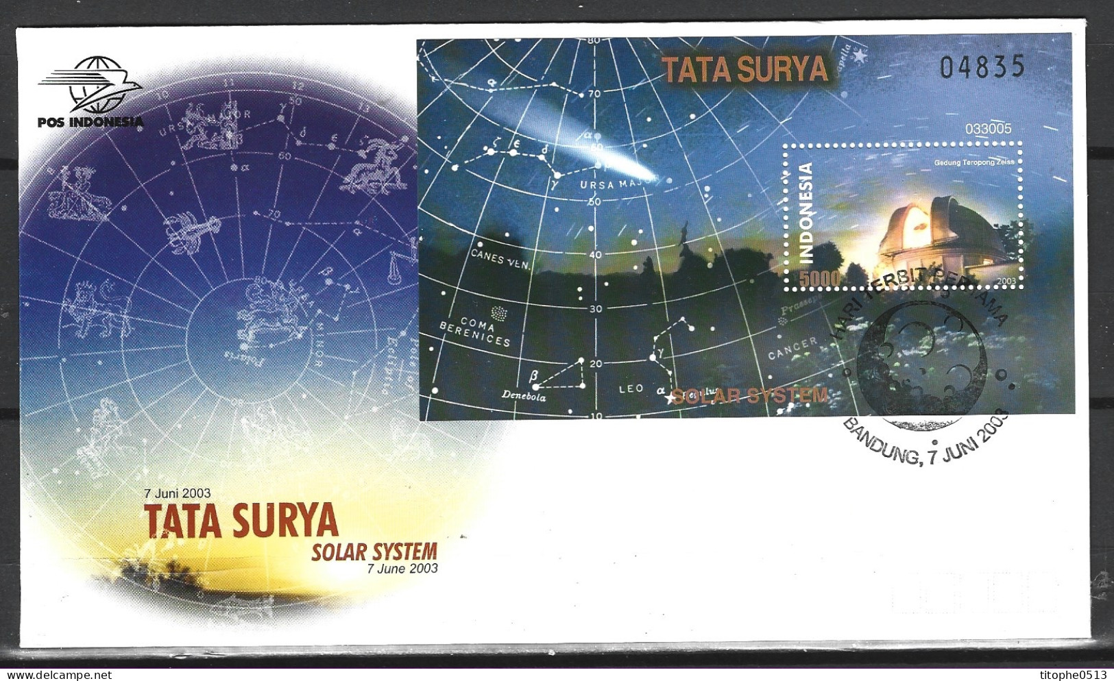 INDONESIE. BF 182 De 2003 Sur Enveloppe 1er Jour. Observatoire. - Sterrenkunde