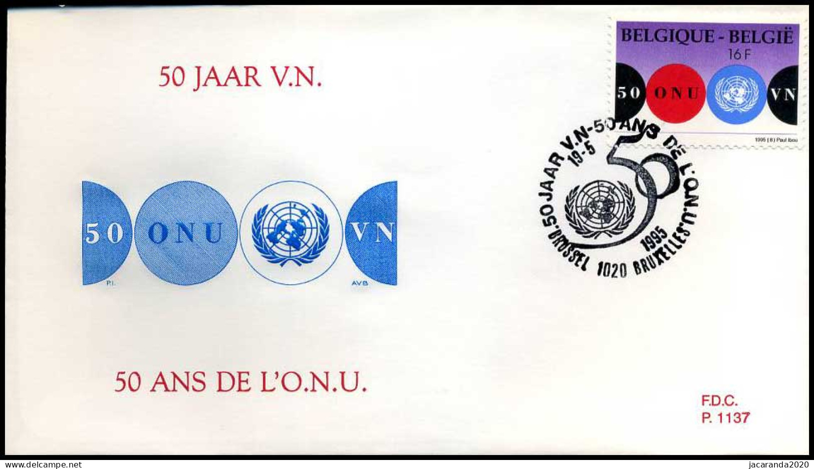 2601 - FDC - 50 Jaar Verenigde Naties (UNO)  #1  P1137 - 1991-2000