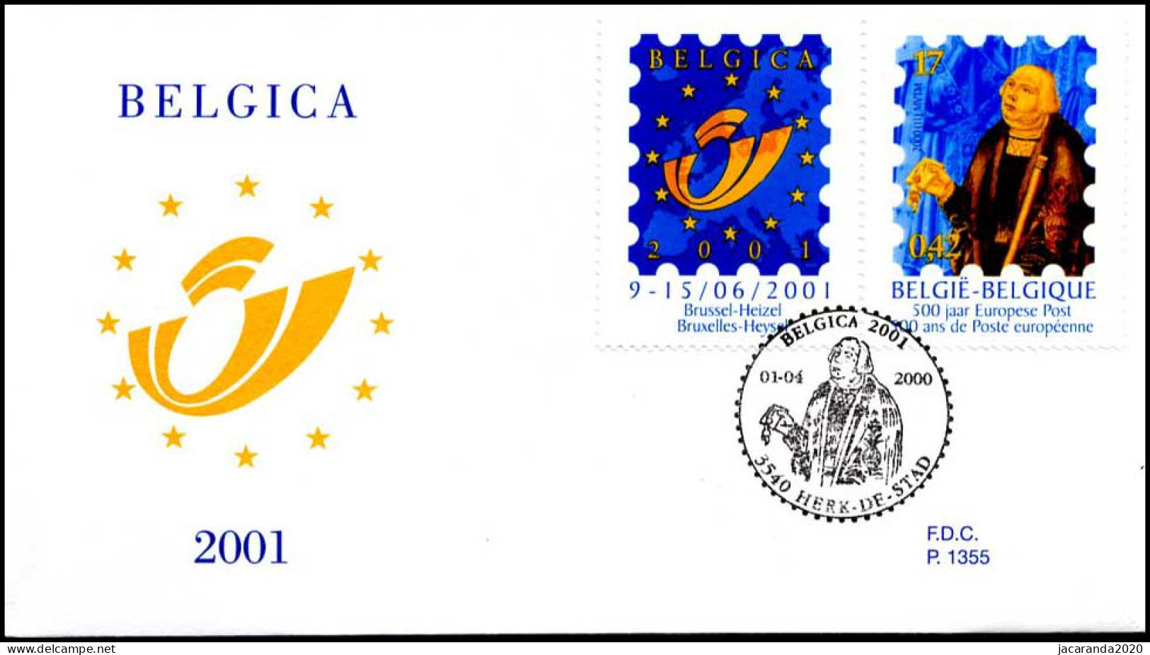 2901 - FDC - Belgica 2001 - François De Tassis #1 P1355 - 1991-2000