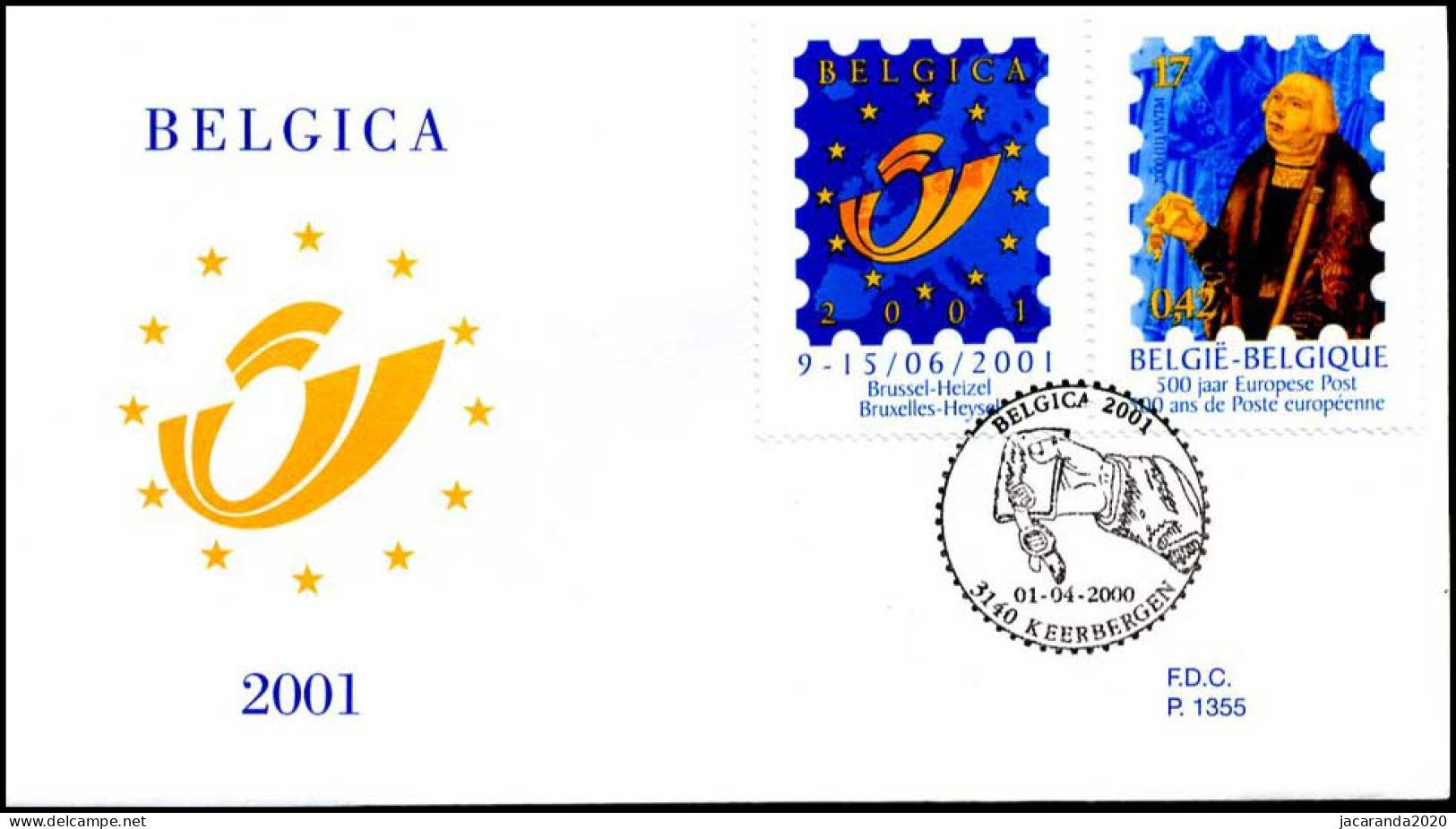 2901 - FDC - Belgica 2001 - François De Tassis #2 P1355 - 1991-2000