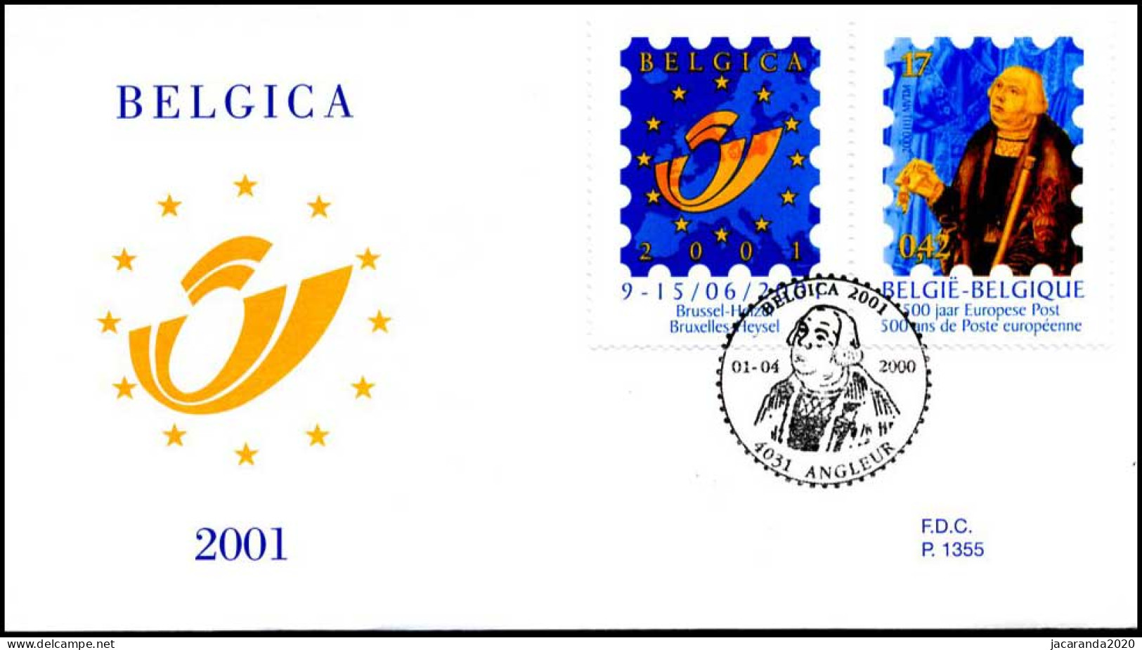 2901 - FDC - Belgica 2001 - François De Tassis #3 P1355 - 1991-2000