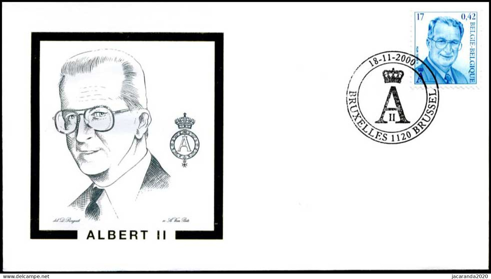 2963 - FDC - Koning Albert II #3 P - Stempel: Bruxelles-Brussel - 1991-2000