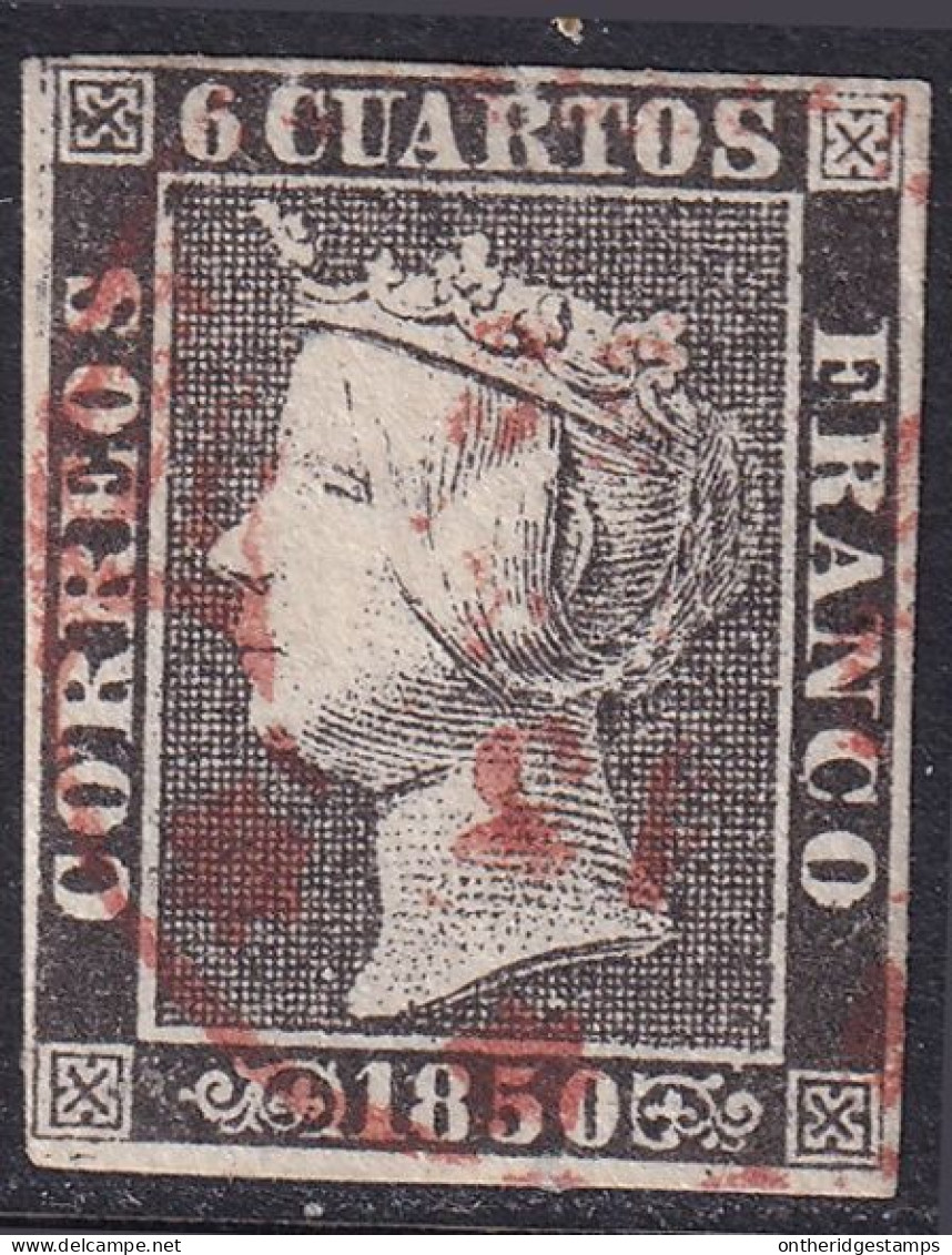 Spain 1850 Sc 1b España Ed 1 Used Date (baeza) Cancel Type I Position 2 With Plate Flaw - Oblitérés