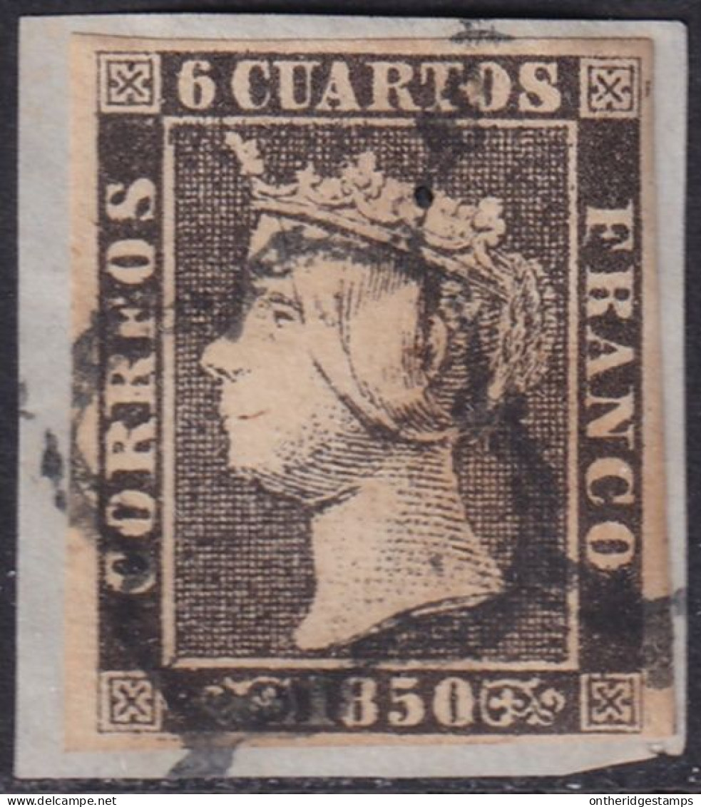 Spain 1850 Sc 1 España Ed 1A Used Spider (araña) Cancel Type II Position 17 On Piece - Used Stamps