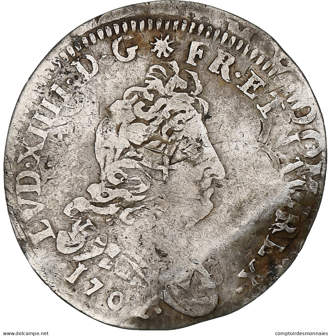 France, Louis XIV, 5 Sols Aux Insignes, 1702, Caen, Argent, TB+, Gadoury:108 - 1643-1715 Louis XIV The Great