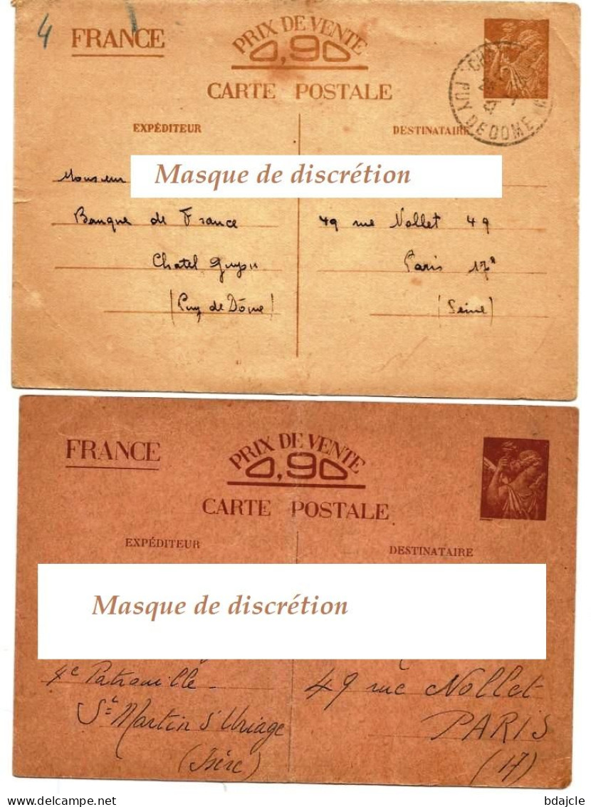 2 Cartes Lettres Préremplies - Entier Postal Sans Valeur-CP1 (brun Et Chamois) - Letter Cards