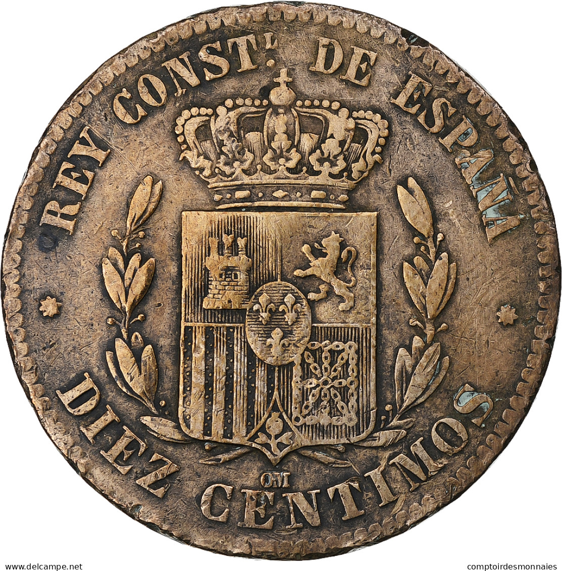 Espagne, Alfonso XII, 10 Centimos, 1879, Barcelona, Cuivre, TB+, KM:675 - Primi Conii