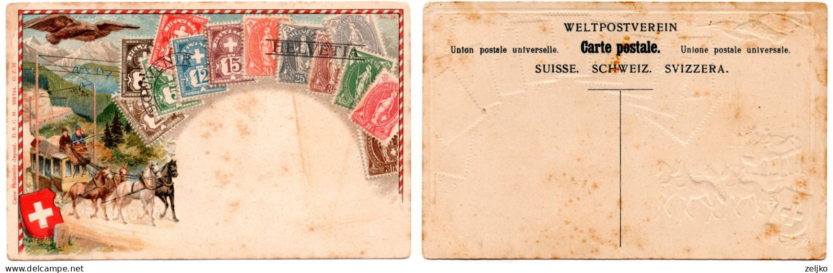 Switzerland, Postcard, Stamps On The Postcard - Timbres (représentations)