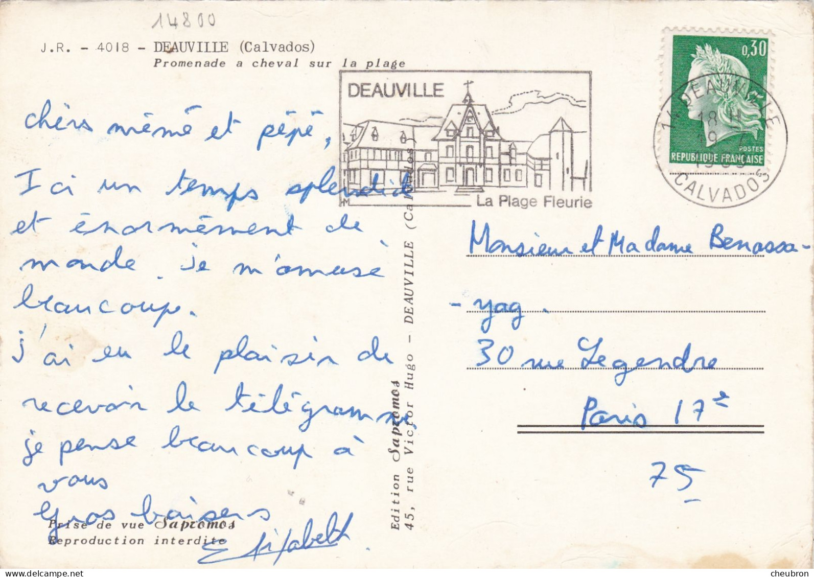 14. DEAUVILLE. CPSM. PROMENAE A CHEVAL SUR LA PLAGE. EQUITATION. ANNEE 1969. + TEXTE - Deauville