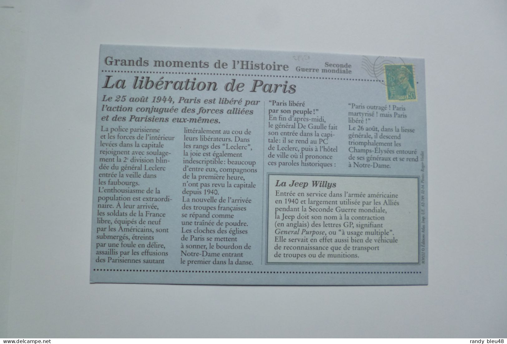 Libération De PARIS  - Parisienne Embrassant Des Soldats Français    ( 1944 )  Edition ATLAS - Guerra 1939-45
