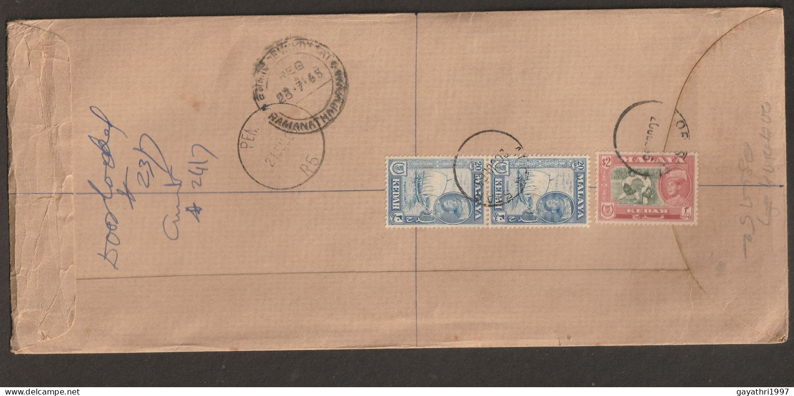 Malaya 1963 Malaya Stamp And Kedah Stamp Combined Used From Malaya To India Long Cover High Value Stamp(L18) - Kedah