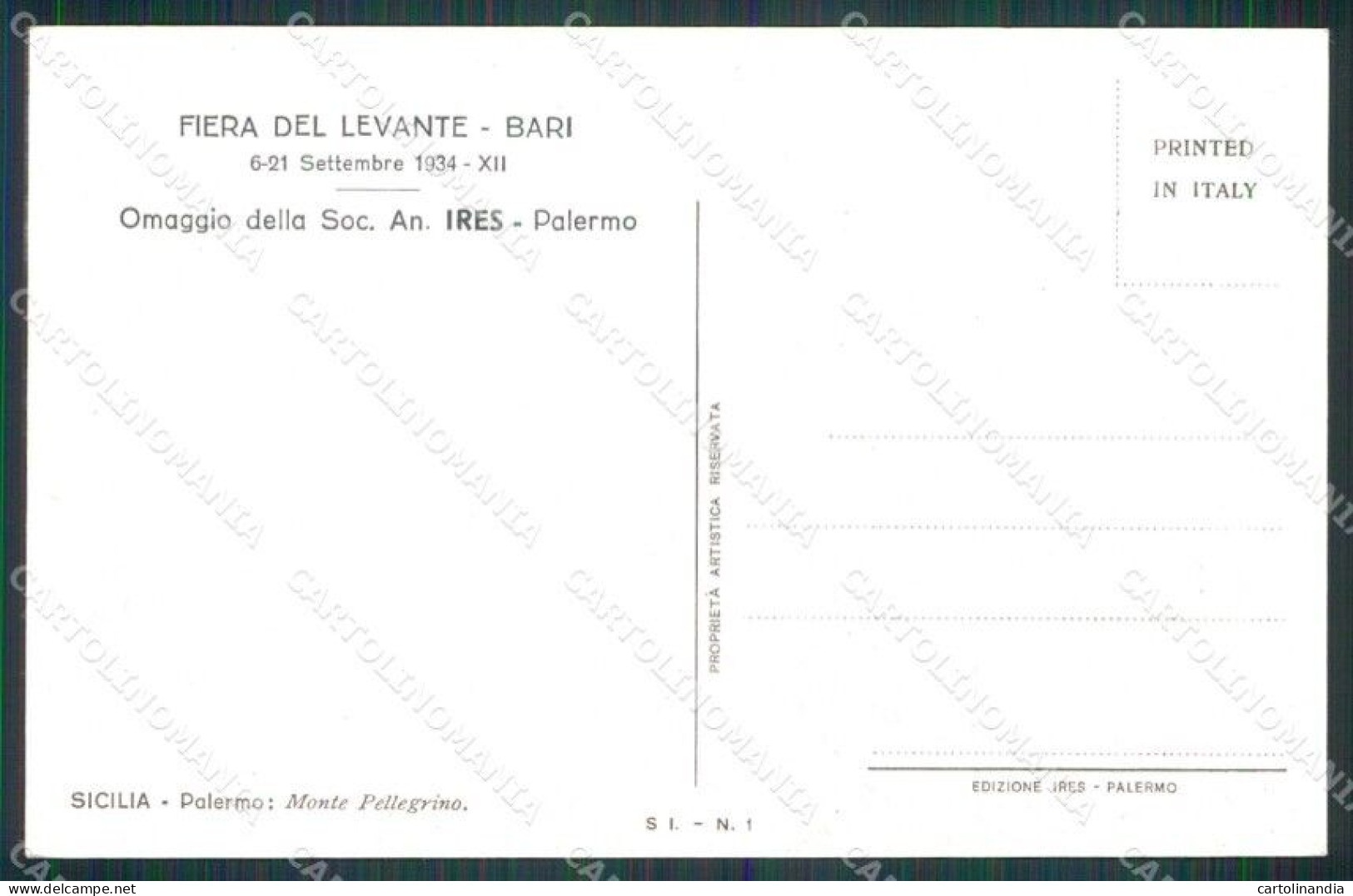 Bari Città Fiera Del Levante Quadro Monte Pellegrino Cartolina RB6026 - Bari