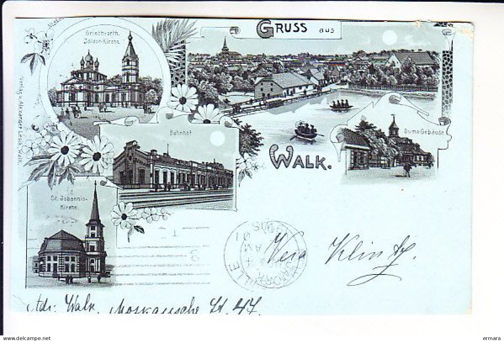 LATVIA ESTONIA  WALK WALKA GRUSS AUS POSTED FROM WALK TO USA 1901 - Latvia