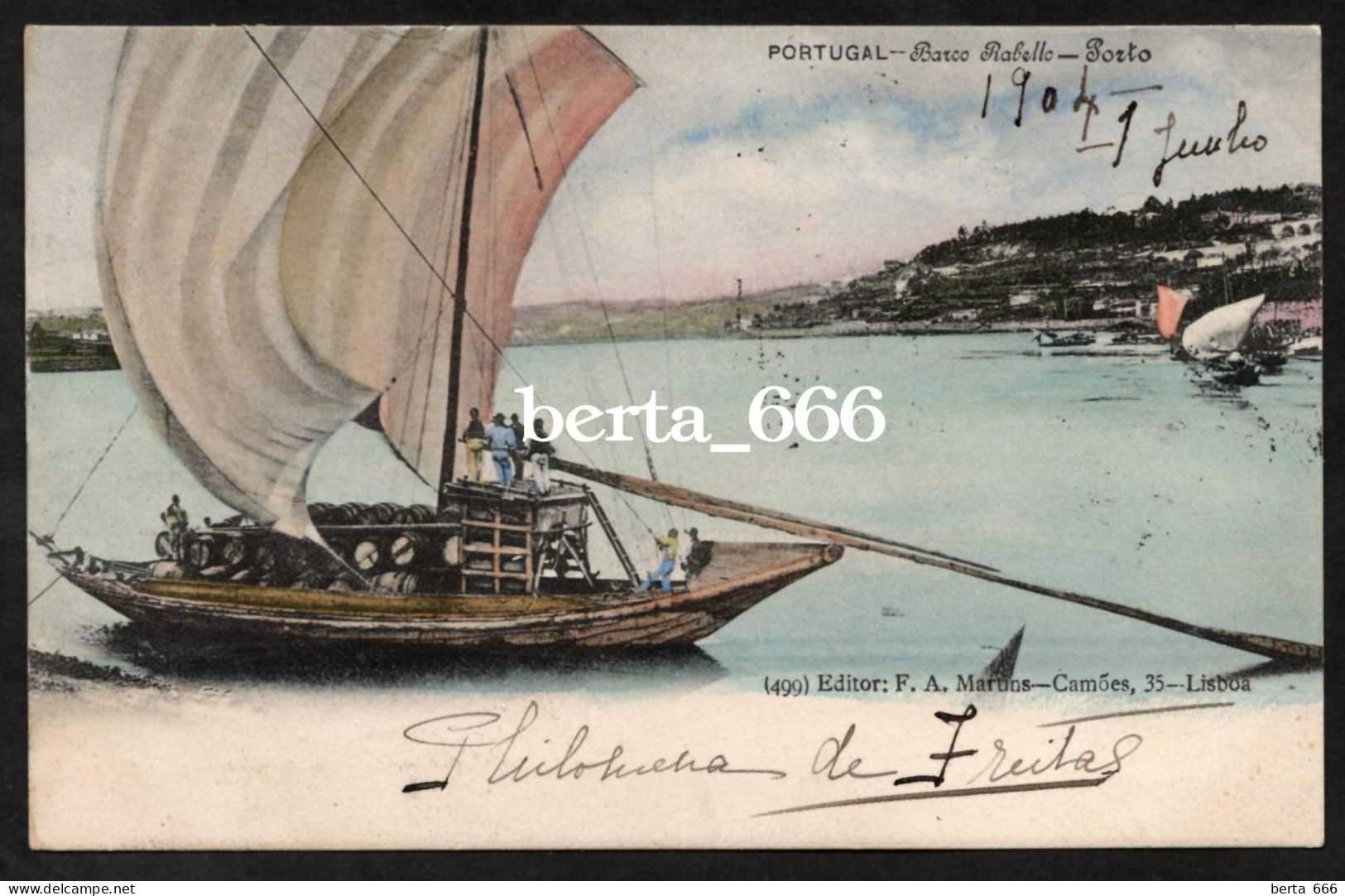 Porto * Rio Douro * Barco Rabelo * Nº 499 Edição F. A. Martins - Lisboa * Circulado 1904 * Rabelo Boat - Segelboote