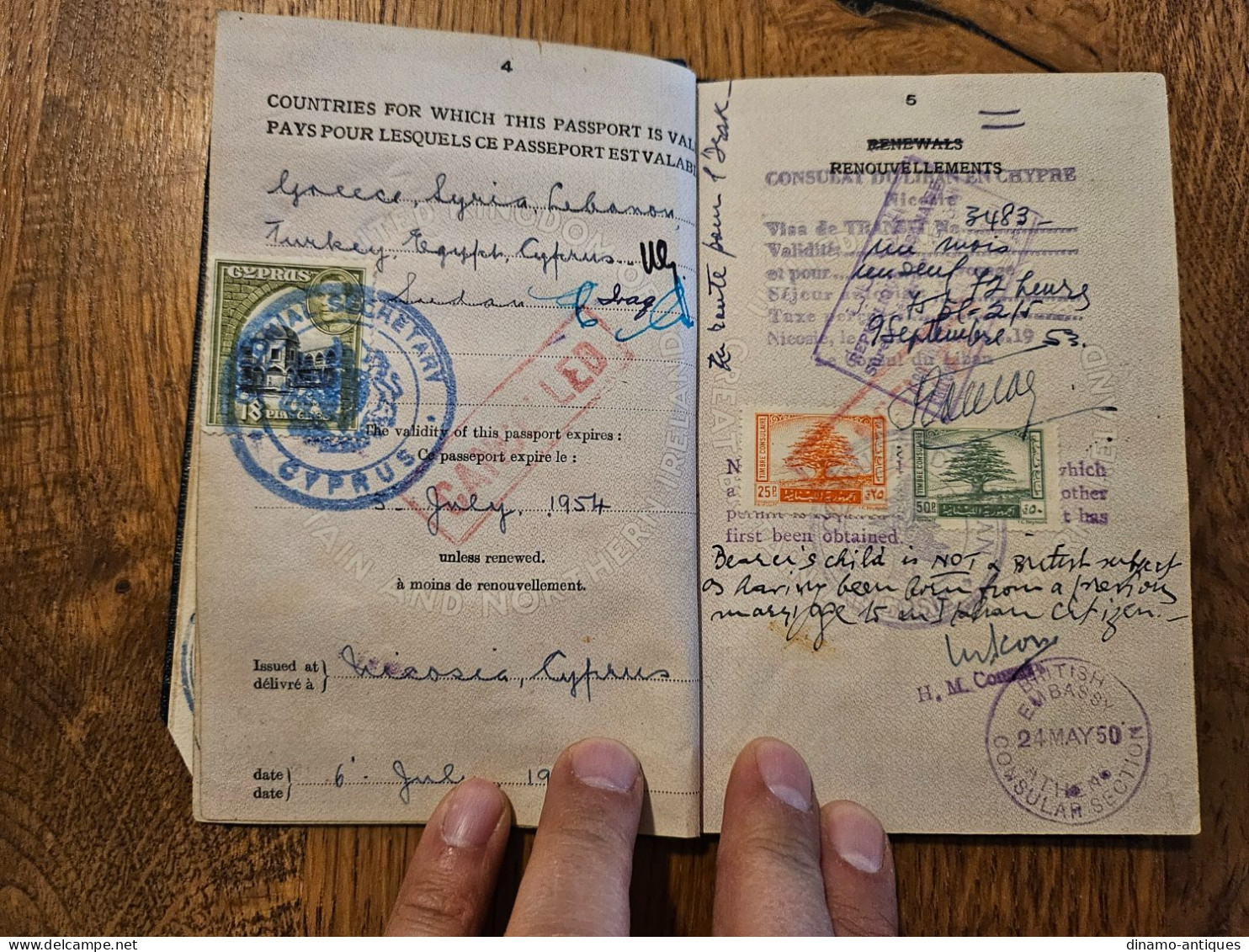 1949 Colony Cyprus Passport Passeport - Travel To Lebanon Egypt Turkey Syria Greece Iraq Sudan Eritrea Revenues Fiscal - Documenti Storici