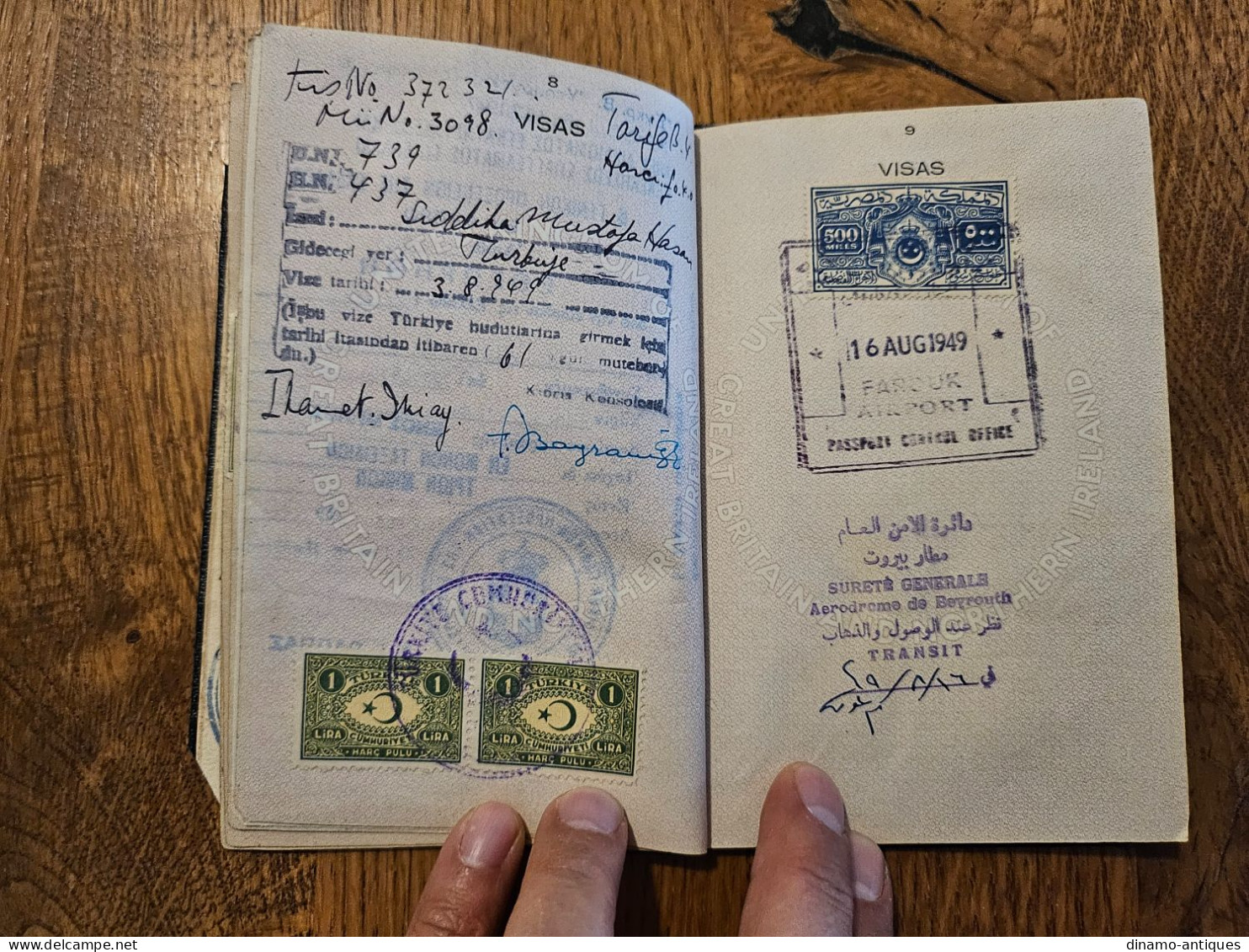 1949 Colony Cyprus passport passeport - travel to Lebanon Egypt Turkey Syria Greece Iraq Sudan Eritrea revenues fiscal